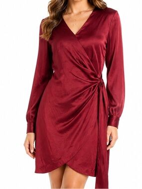 Lush brand satin wrap dress red small